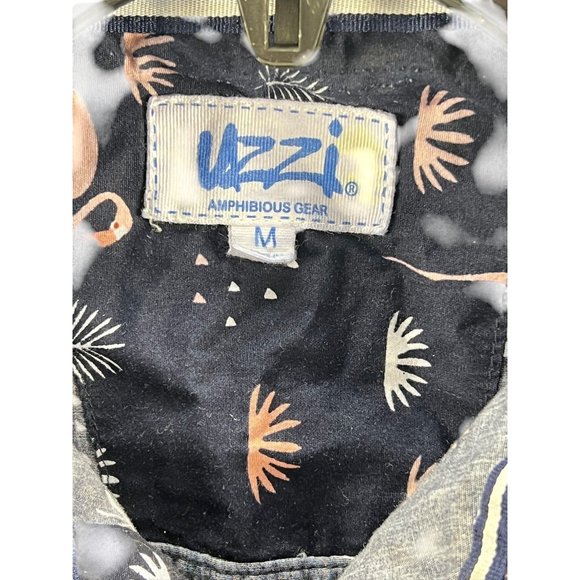 Uzzi Mens Flamingo Print Short Sleeve Button-Up Shirt Sz M Blue Travel Vacation - Picture 3 of 8